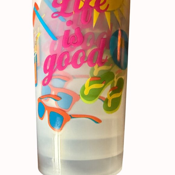 Summer Vibe Plastic Tumblers Set of 6 Life Is Good Drinkware Beach Colorful Cups - Picture 11 of 13